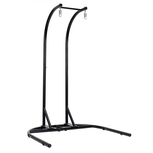 Charcoal Wicker Hanging Double-Seat Swing Chair with Stand w/Dust Blue Cushion Default -DTYStore