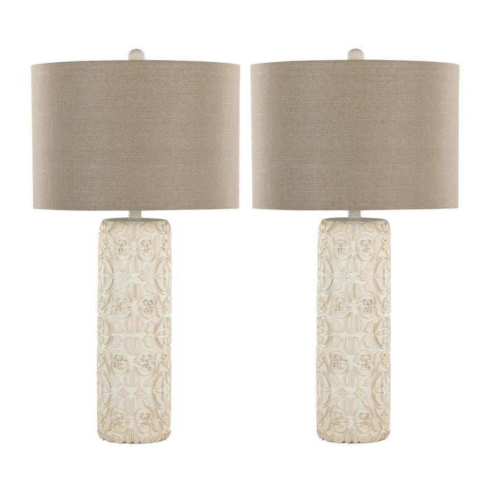 Charlotte 30' Contemporary Polyresin Table Lamp in Brushed Taos Brown Polyresin with Beige Linen Shade from Grandview Gallery by LumiSource - Set of 2 Default -DTYStore