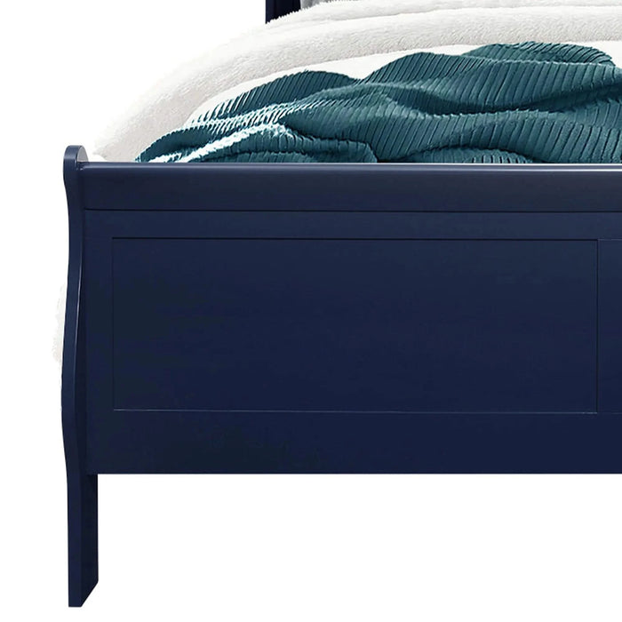 Charlston Sleigh Style King Bedroom Set with LED Headboard in Blue Solid Wood and MDF Default -DTYStore