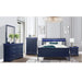 Charlston Sleigh Style King Bedroom Set with LED Headboard in Blue Solid Wood and MDF Default -DTYStore