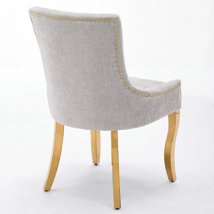 Chenille Dining Chairs, Modern Style with Curved Gold - Plated Legs & Rivet Trim, Upholstered Comfort for Dining/Lounge, Accent Seating with Textured Fabric & One - Piece Structure, Beige,Set of 2 Default -DTYStore