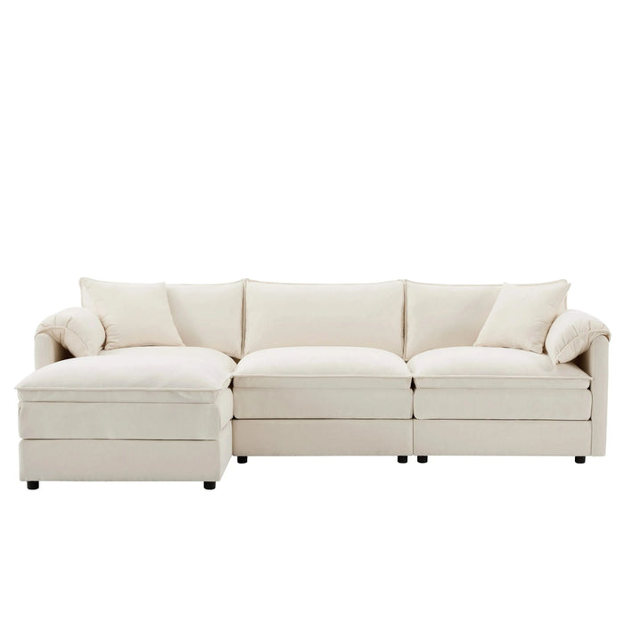 Chenille Modular Sectional Sofa with Deep Seat and Movable Ottoman in Cream Default -DTYStore