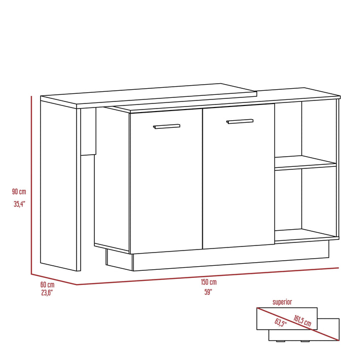 Chesterfield 2-Shelf 1-Drawer 3-Division Kitchen Island White Default -DTYStore