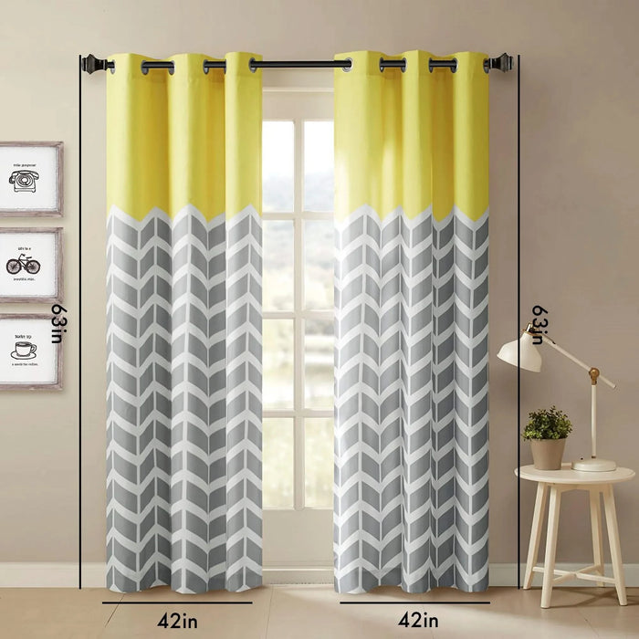Chevron Printed Room Darkening Grommet Top Panel Pair Default -DTYStore