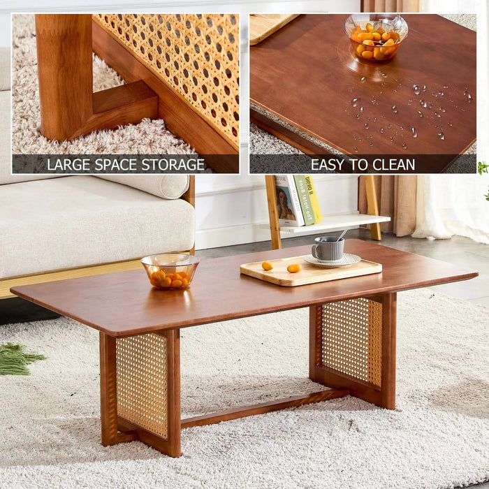 Chinese style log wind Imitation rattan Walnut color tea table rectangular solid wood coffee low table small family living room tea table .W115191497 Default -DTYStore
