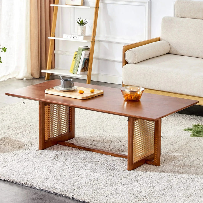 Chinese style log wind Imitation rattan Walnut color tea table rectangular solid wood coffee low table small family living room tea table .W115191497 Default -DTYStore