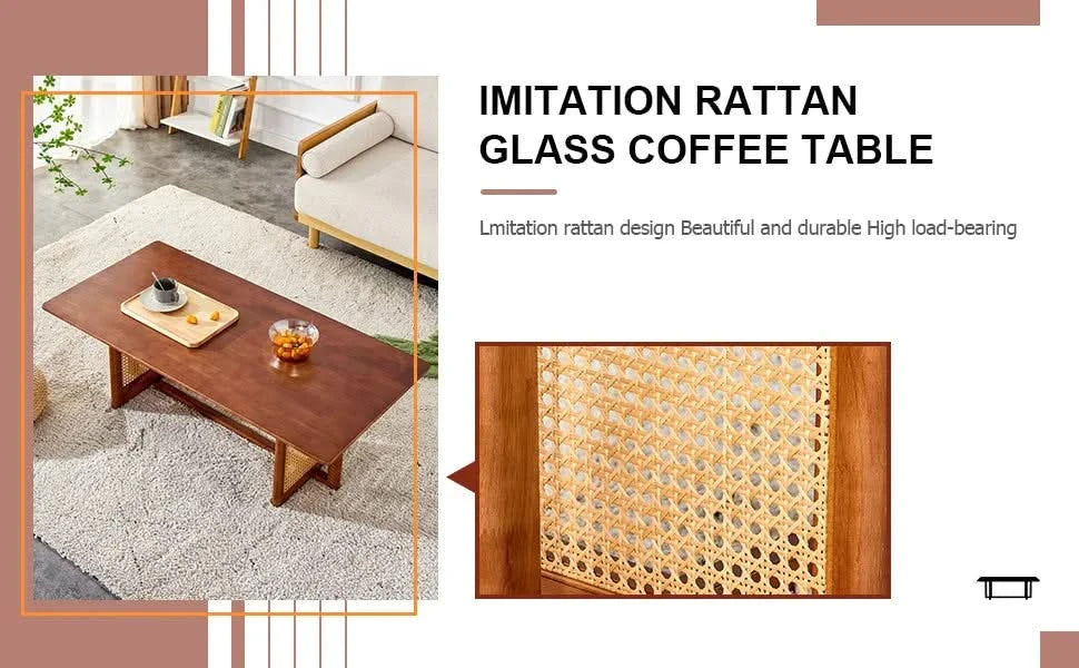 Chinese style log wind Imitation rattan Walnut color tea table rectangular solid wood coffee low table small family living room tea table .W115191497 Default -DTYStore