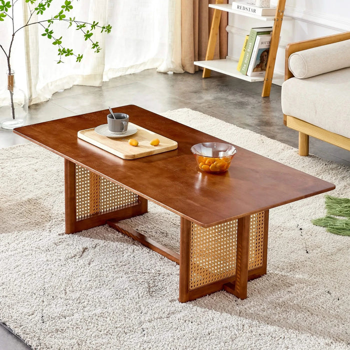 Chinese style log wind Imitation rattan Walnut color tea table rectangular solid wood coffee low table small family living room tea table .W115191497 Default -DTYStore