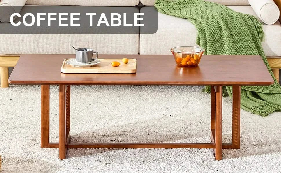 Chinese style log wind Imitation rattan Walnut color tea table rectangular solid wood coffee low table small family living room tea table .W115191497 Default -DTYStore