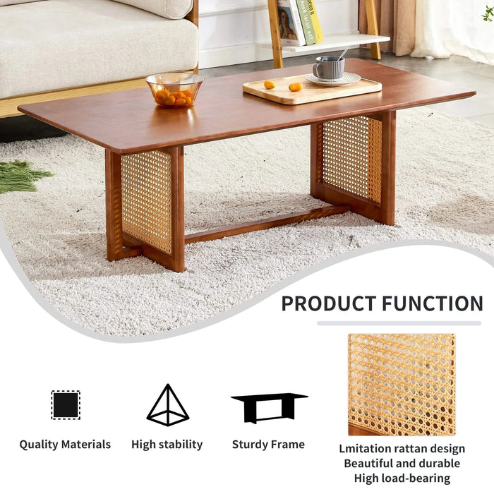 Chinese style log wind Imitation rattan Walnut color tea table rectangular solid wood coffee low table small family living room tea table .W115191497 Default -DTYStore