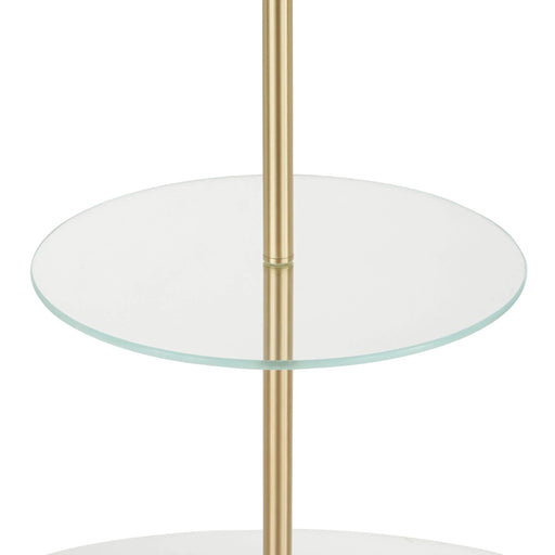 Chloe Contemporary Shelf Floor Lamp in White Marble Base, Clear Glass Shelf and White Linen Shade by LumiSource Default -DTYStore