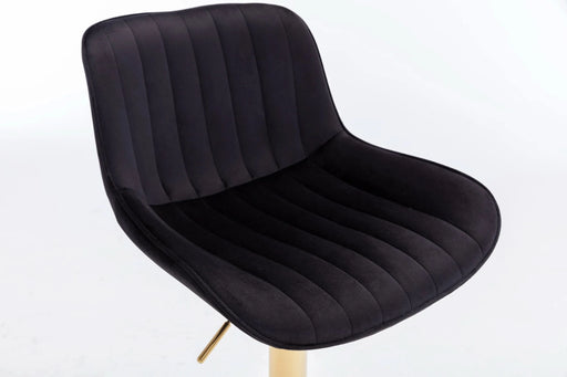 Chrome Footrest and Base Swivel Height Adjustable Mechanical Lifting Velvet + Golden Leg Simple Bar Stool,Set of 2,Black Default -DTYStore