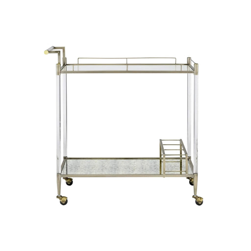 Cirro Antique Mirror & Wire Brass Finish Serving Cart Default -DTYStore