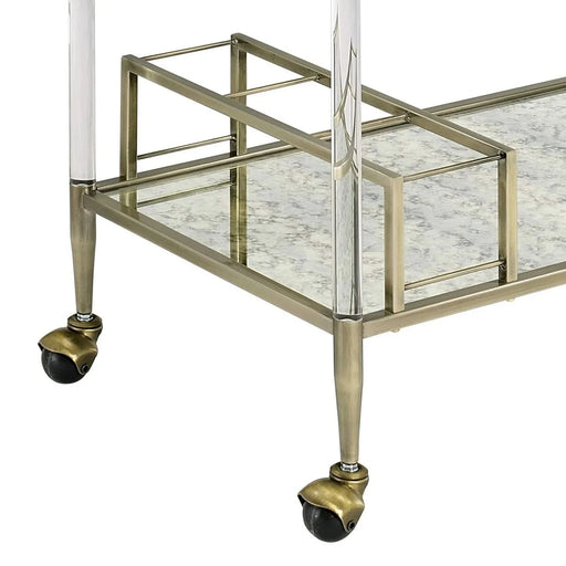 Cirro Antique Mirror & Wire Brass Finish Serving Cart Default -DTYStore