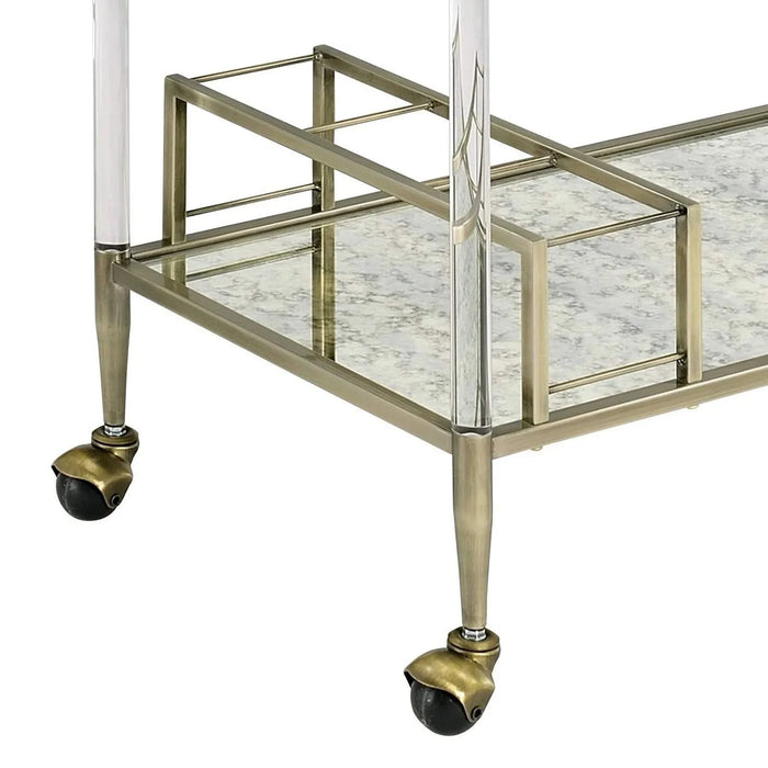 Cirro Antique Mirror & Wire Brass Finish Serving Cart Default -DTYStore