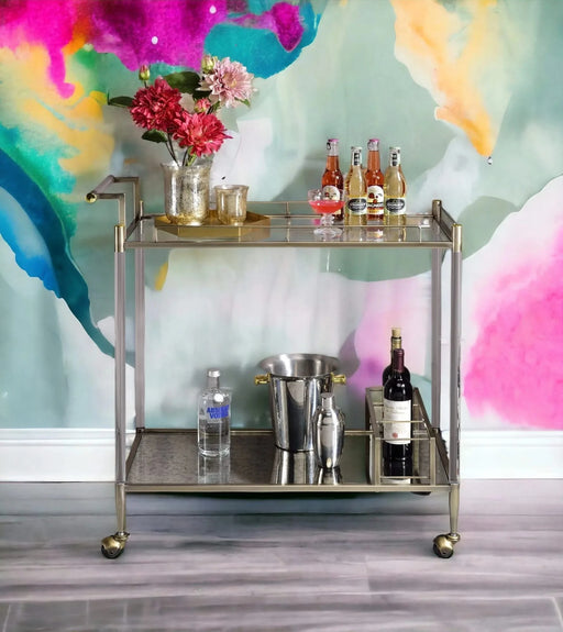 Cirro Antique Mirror & Wire Brass Finish Serving Cart Default -DTYStore