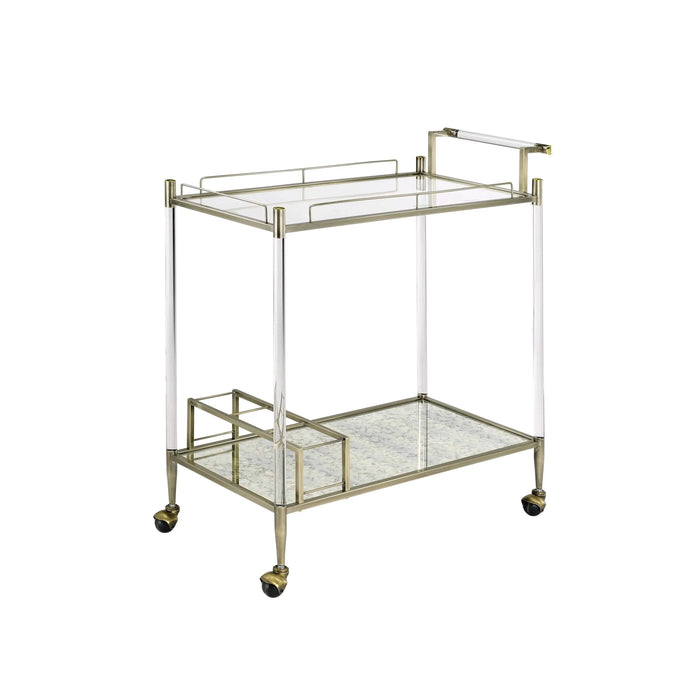 Cirro Antique Mirror & Wire Brass Finish Serving Cart Default -DTYStore