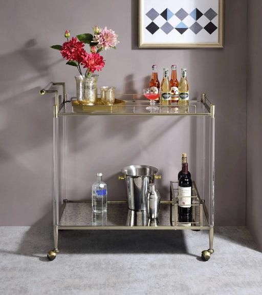 Cirro Antique Mirror & Wire Brass Finish Serving Cart Default -DTYStore