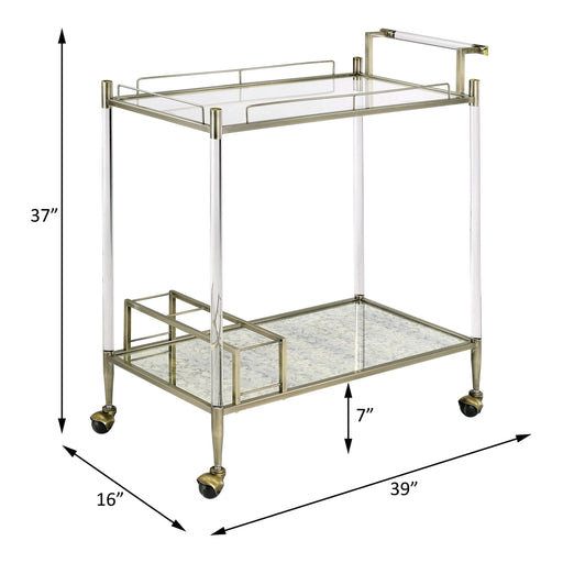 Cirro Antique Mirror & Wire Brass Finish Serving Cart Default -DTYStore