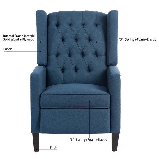 Classic Blue Wing Chair Recliner with Manual Functionality and Durable Fabric Default -DTYStore