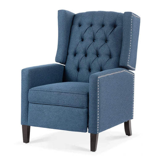 Classic Blue Wing Chair Recliner with Manual Functionality and Durable Fabric Default -DTYStore