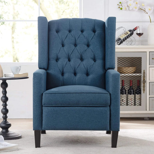 Classic Blue Wing Chair Recliner with Manual Functionality and Durable Fabric Default -DTYStore