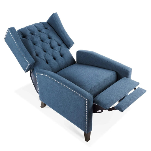 Classic Blue Wing Chair Recliner with Manual Functionality and Durable Fabric Default -DTYStore