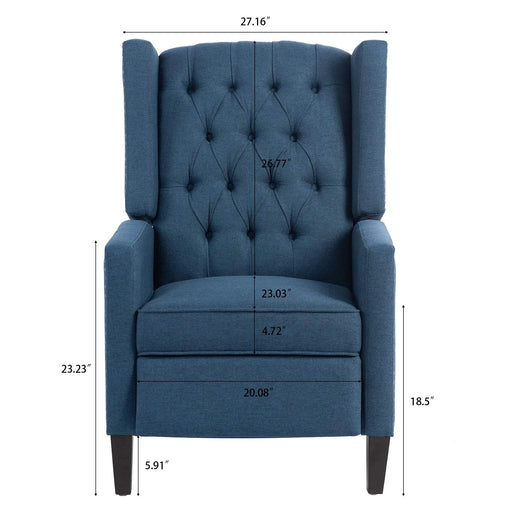 Classic Blue Wing Chair Recliner with Manual Functionality and Durable Fabric Default -DTYStore