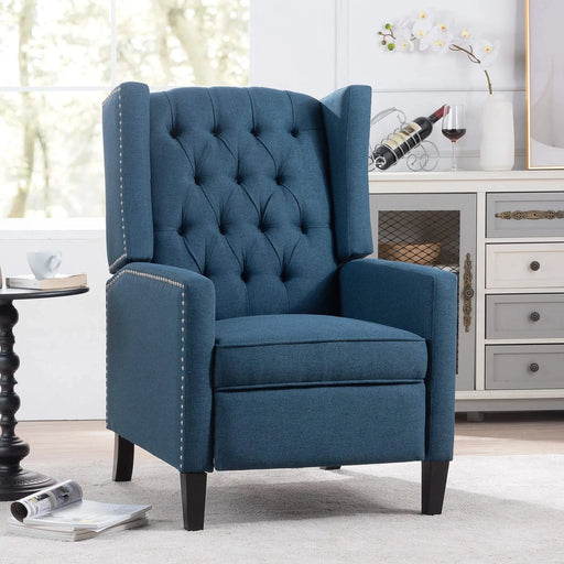 Classic Blue Wing Chair Recliner with Manual Functionality and Durable Fabric Default -DTYStore