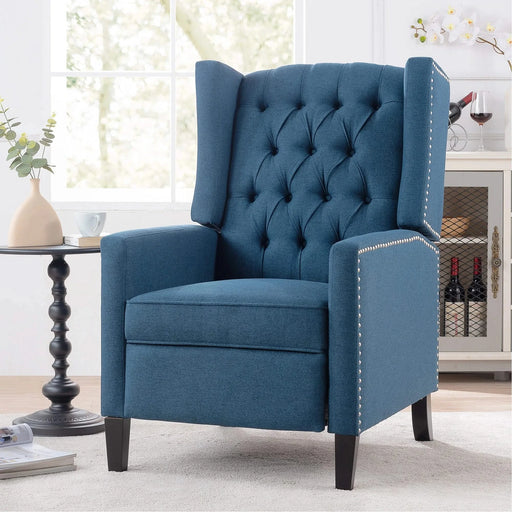 Classic Blue Wing Chair Recliner with Manual Functionality and Durable Fabric Default -DTYStore