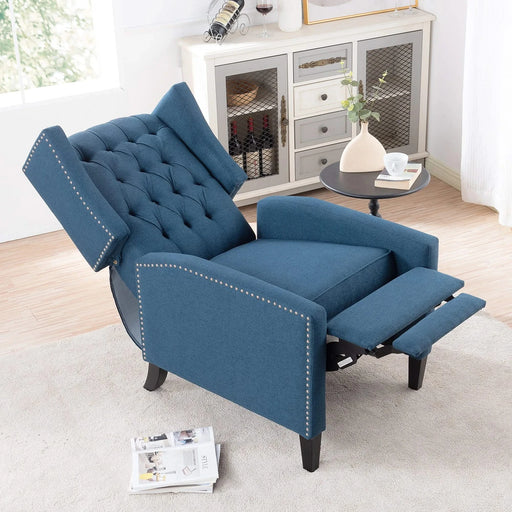 Classic Blue Wing Chair Recliner with Manual Functionality and Durable Fabric Default -DTYStore