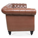 Classic Chesterfield Three Seater Sofa Brown PU Leather with Rolled Arms and Birch Legs 84.65 Inches Default -DTYStore