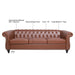Classic Chesterfield Three Seater Sofa Brown PU Leather with Rolled Arms and Birch Legs 84.65 Inches Default -DTYStore