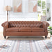 Classic Chesterfield Three Seater Sofa Brown PU Leather with Rolled Arms and Birch Legs 84.65 Inches Default -DTYStore