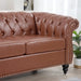 Classic Chesterfield Three Seater Sofa Brown PU Leather with Rolled Arms and Birch Legs 84.65 Inches Default -DTYStore