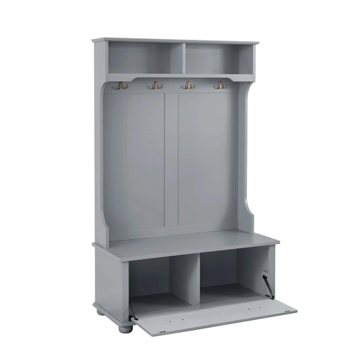 Classic Cosatal Style Hall Tree Entryway Bench with Open Shelves and Shoe Cabinets, SOLID WOOD Feet, Gray, 40'W*18.5'D*64.5'H Default -DTYStore