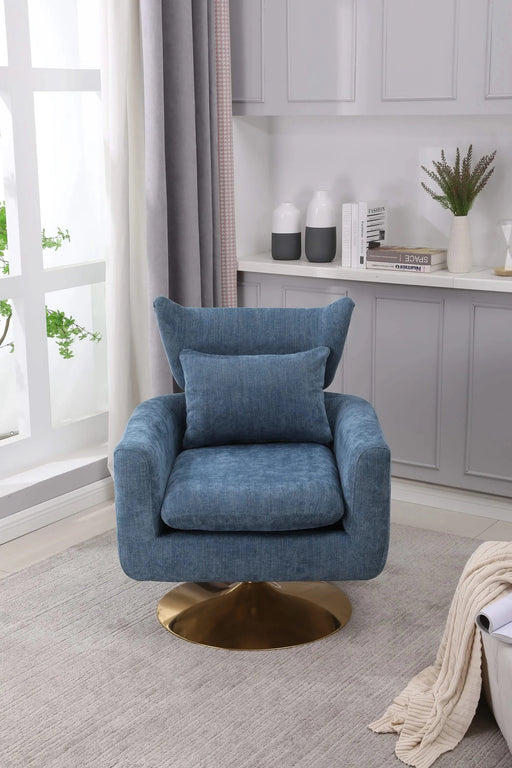 Classic Mid-Century 360-degree Swivel Accent Chair, Blue Linen Default -DTYStore