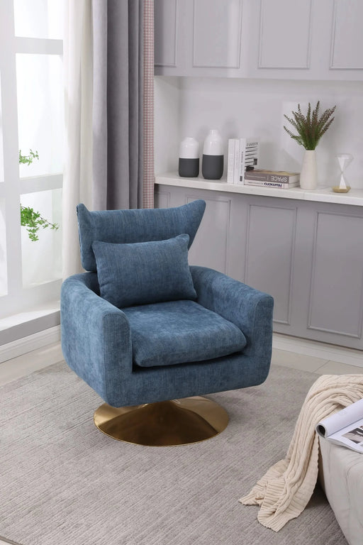 Classic Mid-Century 360-degree Swivel Accent Chair, Blue Linen Default -DTYStore