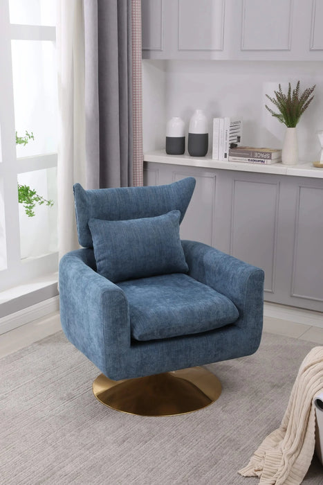 Classic Mid-Century 360-degree Swivel Accent Chair, Blue Linen Default -DTYStore