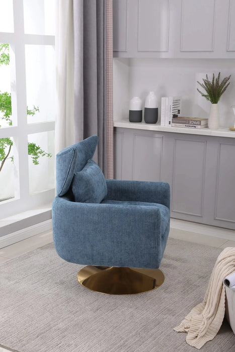 Classic Mid-Century 360-degree Swivel Accent Chair, Blue Linen Default -DTYStore
