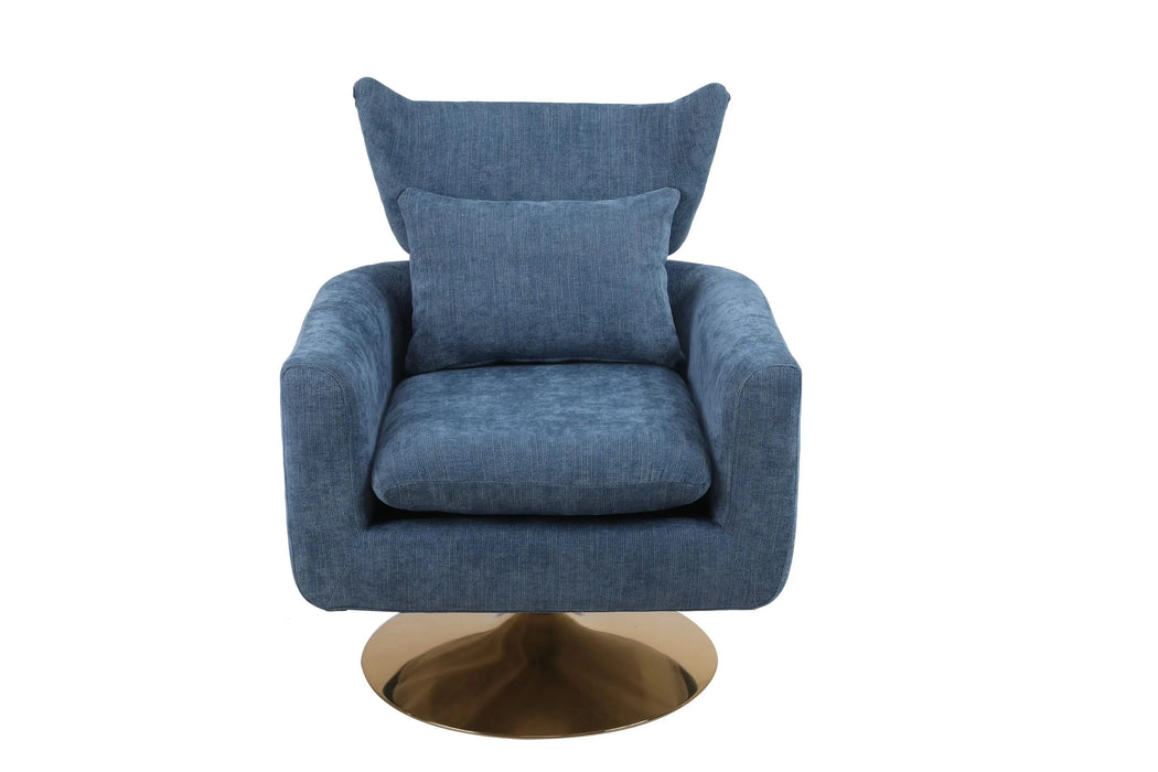 Classic Mid-Century 360-degree Swivel Accent Chair, Blue Linen Default -DTYStore