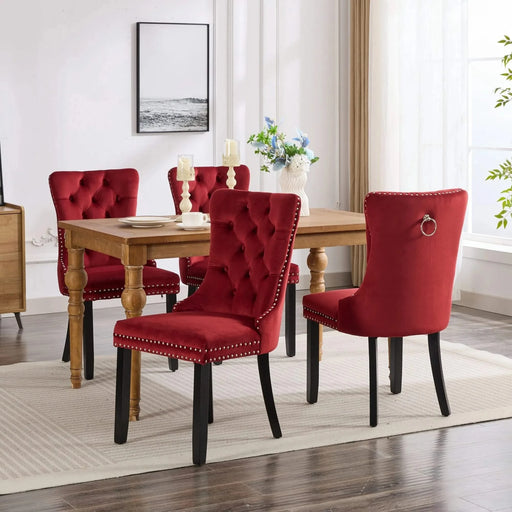 Classic Velvet Dining Chairs, High-end Tufted Solid Wood Contemporary Velvet Upholstered Dining Chair with Wood Legs Nailhead, SET OF 2,Burgundy, Wine Red,SW2001WR Default -DTYStore