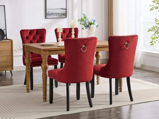 Classic Velvet Dining Chairs, High-end Tufted Solid Wood Contemporary Velvet Upholstered Dining Chair with Wood Legs Nailhead, SET OF 2,Burgundy, Wine Red,SW2001WR Default -DTYStore