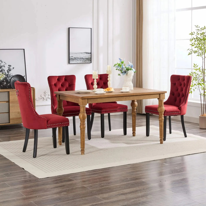 Classic Velvet Dining Chairs, High-end Tufted Solid Wood Contemporary Velvet Upholstered Dining Chair with Wood Legs Nailhead, SET OF 2,Burgundy, Wine Red,SW2001WR Default -DTYStore