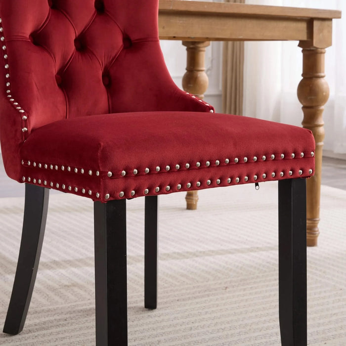 Classic Velvet Dining Chairs, High-end Tufted Solid Wood Contemporary Velvet Upholstered Dining Chair with Wood Legs Nailhead, SET OF 2,Burgundy, Wine Red,SW2001WR Default -DTYStore
