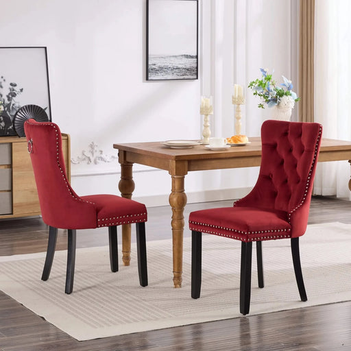 Classic Velvet Dining Chairs, High-end Tufted Solid Wood Contemporary Velvet Upholstered Dining Chair with Wood Legs Nailhead, SET OF 2,Burgundy, Wine Red,SW2001WR Default -DTYStore