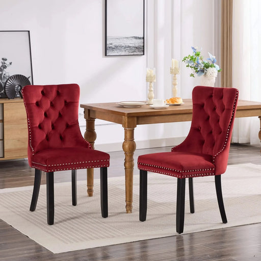 Classic Velvet Dining Chairs, High-end Tufted Solid Wood Contemporary Velvet Upholstered Dining Chair with Wood Legs Nailhead, SET OF 2,Burgundy, Wine Red,SW2001WR Default -DTYStore