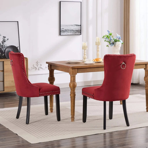 Classic Velvet Dining Chairs, High-end Tufted Solid Wood Contemporary Velvet Upholstered Dining Chair with Wood Legs Nailhead, SET OF 2,Burgundy, Wine Red,SW2001WR Default -DTYStore
