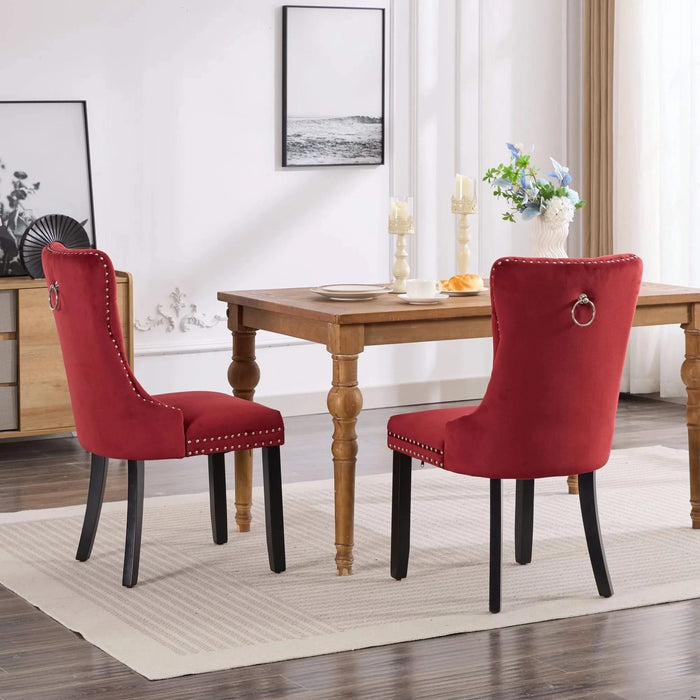 Classic Velvet Dining Chairs, High-end Tufted Solid Wood Contemporary Velvet Upholstered Dining Chair with Wood Legs Nailhead, SET OF 2,Burgundy, Wine Red,SW2001WR Default -DTYStore
