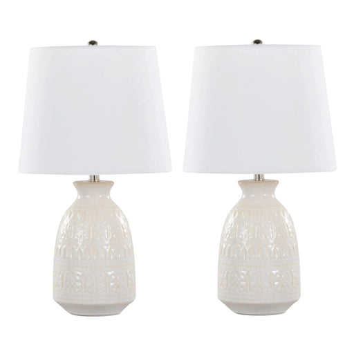 Claudia 20' Contemporary Ceramic Accent Lamp in Off-White Ceramic, Polished Nickel Accents and White Linen Shade from Grandview Gallery by LumiSource - Set of 2 Default -DTYStore